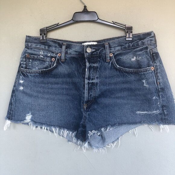 AGOLDE Parker Denim Shorts Women 29 Blue Distressed Raw Hem Cutoff Vintage Style - Picture 1 of 10